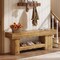 Large Fir Wood Storage Bench with Lower Shoe Rack, Multi Purpose Mudroom Seating Bench with Strong Load Capacity for Home Organization